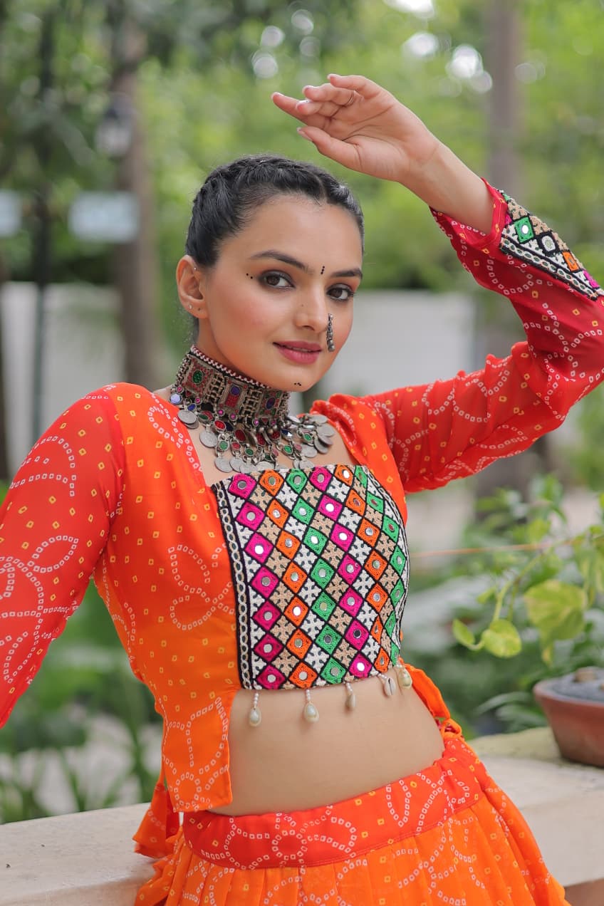 Navratri Special Designer Chaniya Choli Bandhani Print work with Kutchi Gamthi Patchework Work