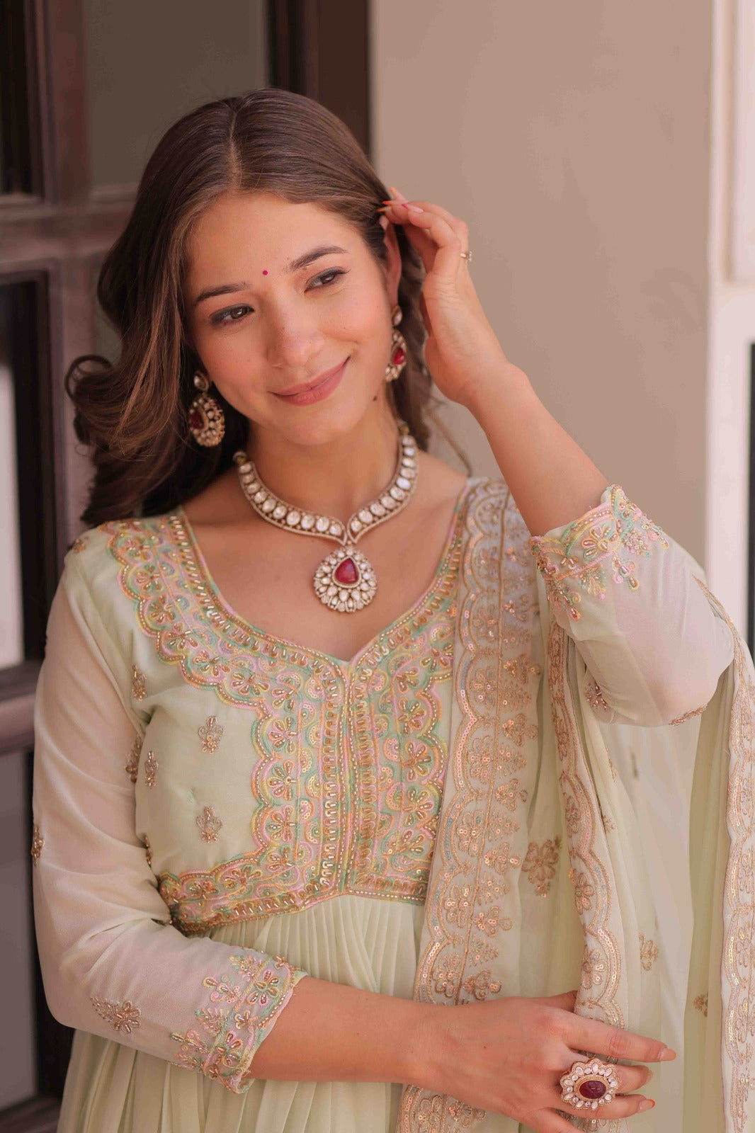 Pista Color Star Georgette Embroidered Gown