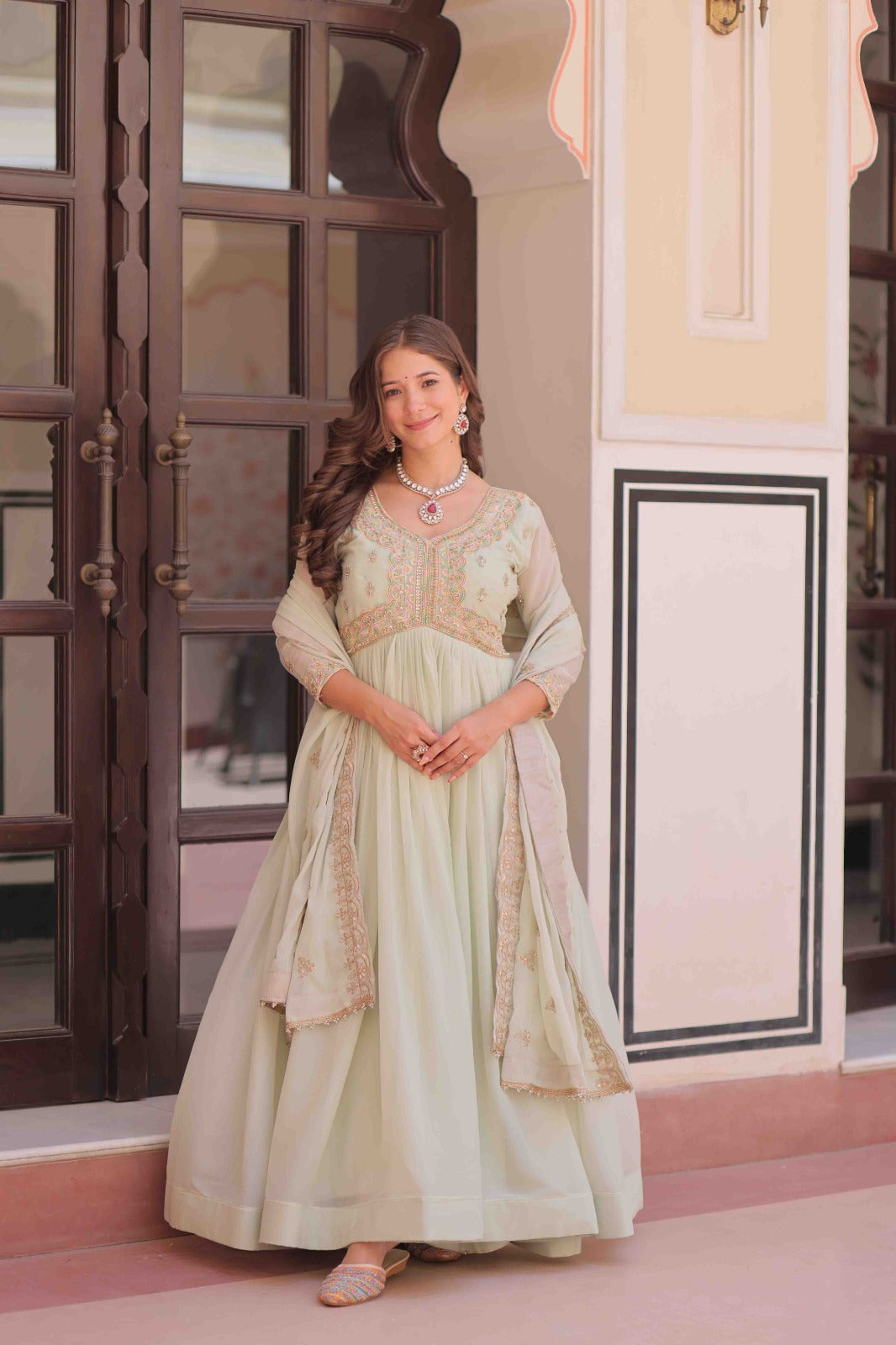 Pista Color Star Georgette Embroidered Gown