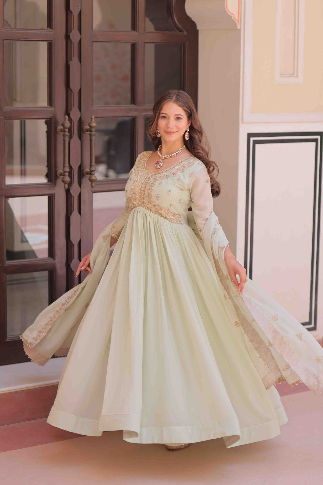 Pista Color Star Georgette Embroidered Gown