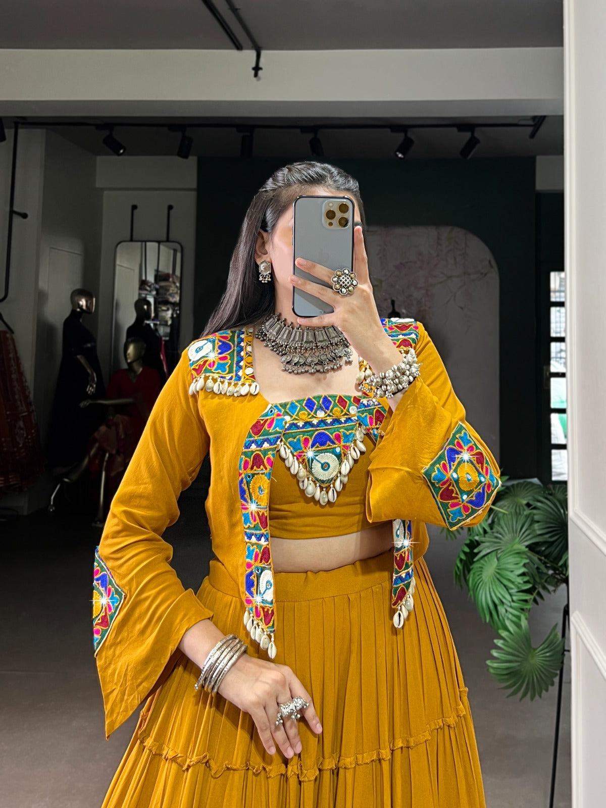 PURE RAYON MIRROR GAMTHI WOEK NAVRATRI LEHANGA CHOLI SET