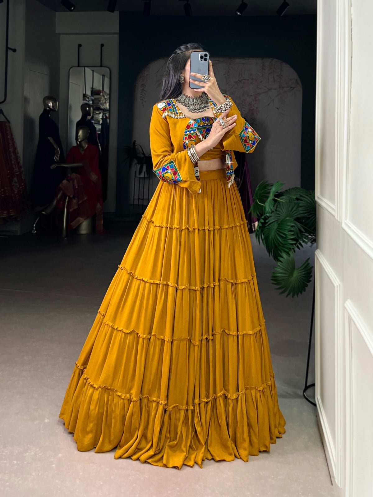 PURE RAYON MIRROR GAMTHI WOEK NAVRATRI LEHANGA CHOLI SET