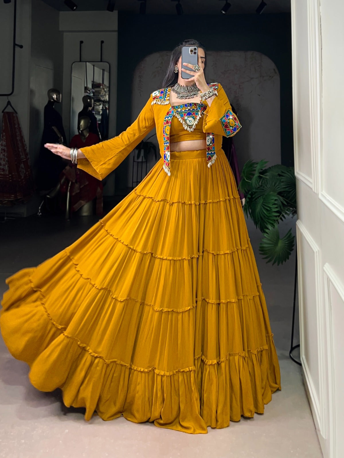 PURE RAYON MIRROR GAMTHI WOEK NAVRATRI LEHANGA CHOLI SET