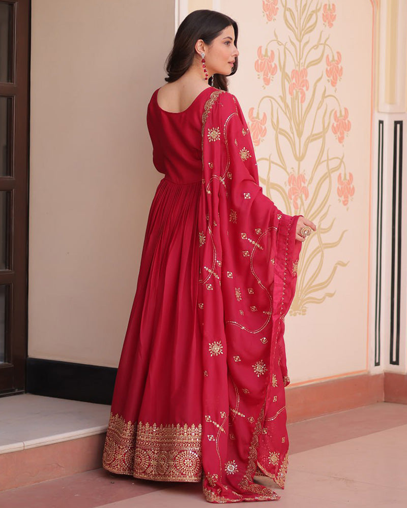 Rani Pink Color Star Georgette Embroidered Gown