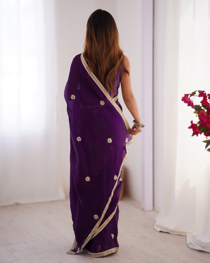 Purple Color Smooth Fandy Embroidered Saree