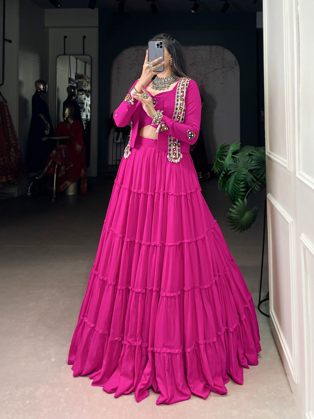 PURE RAYON MIRROR GAMTHI WOEK NAVRATRI LEHANGA CHOLI SET