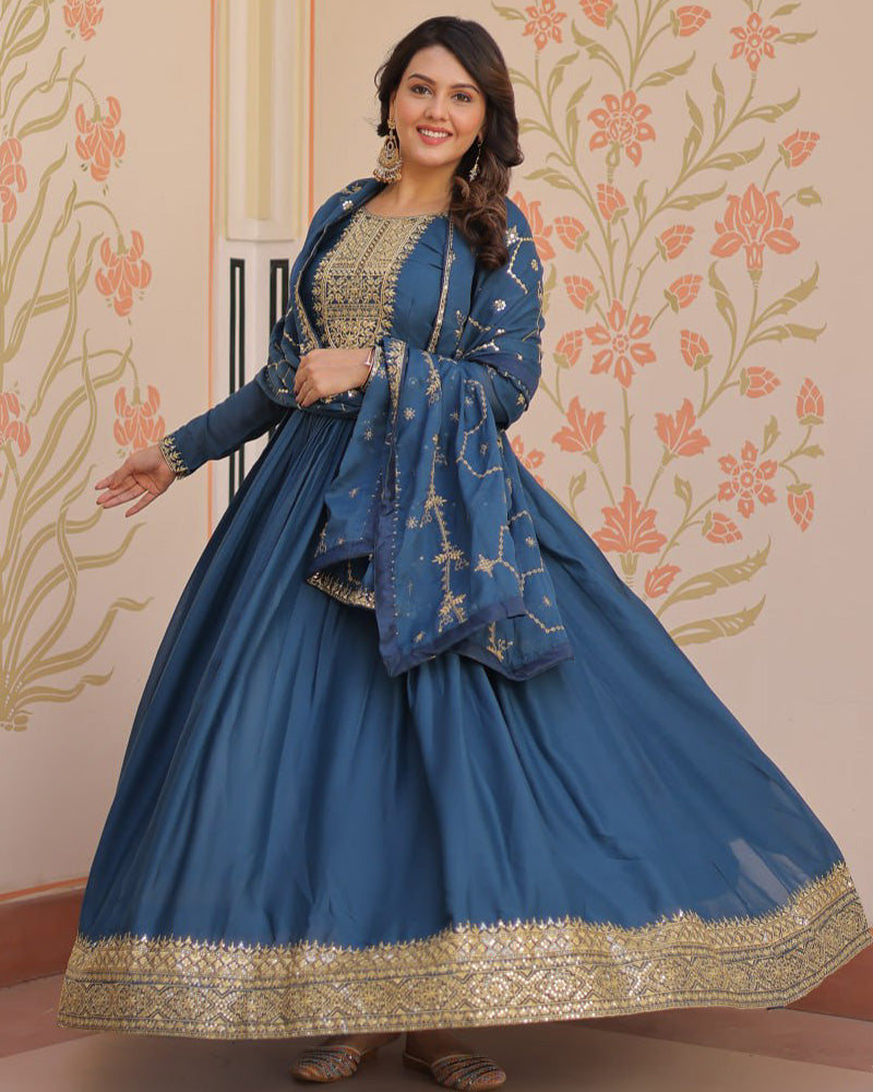 Rama Color Star Georgette Embroidered Gown