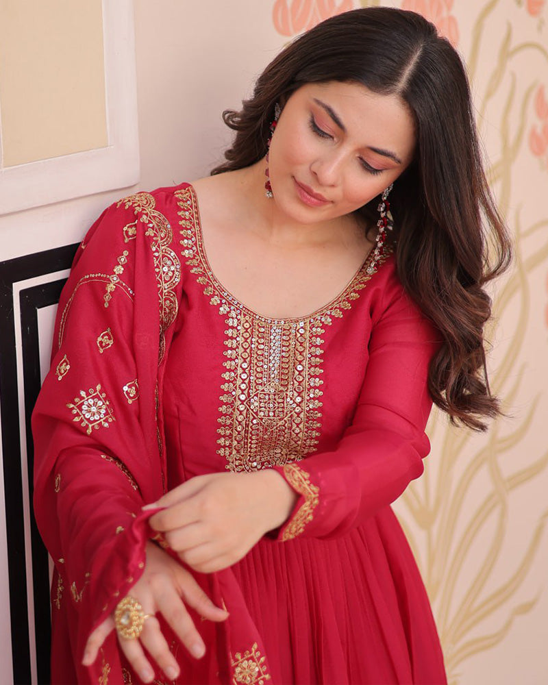 Rani Pink Color Star Georgette Embroidered Gown