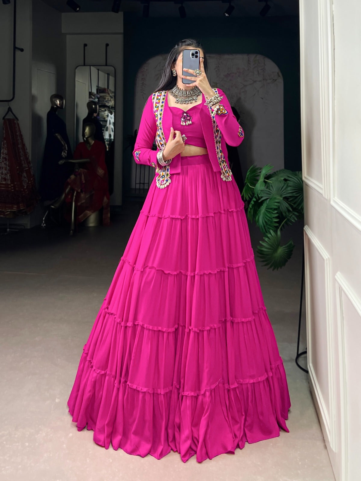 PURE RAYON MIRROR GAMTHI WOEK NAVRATRI LEHANGA CHOLI SET