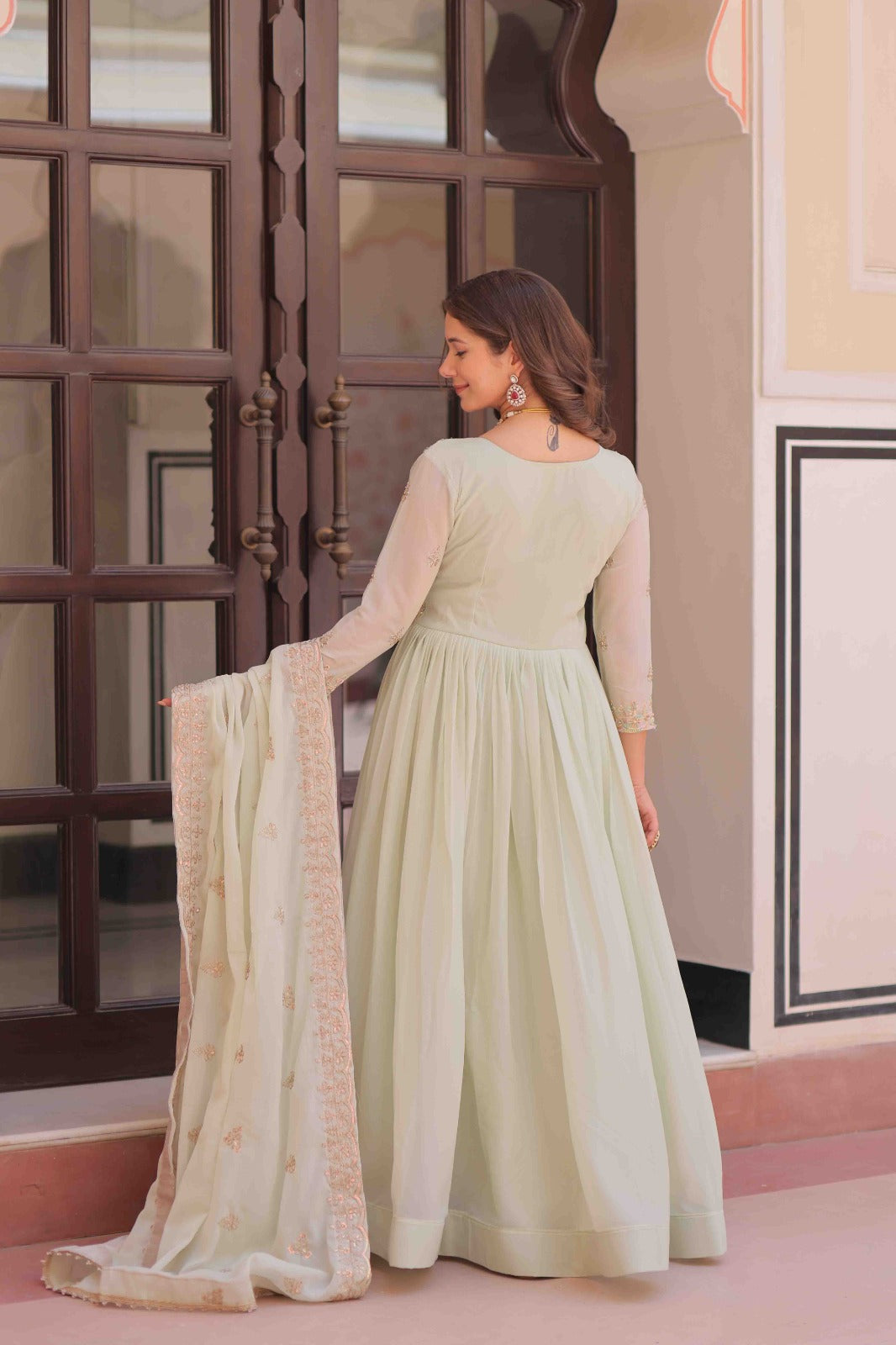 Pista Color Star Georgette Embroidered Gown