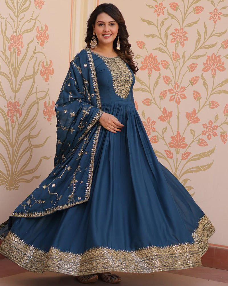 Rama Color Star Georgette Embroidered Gown