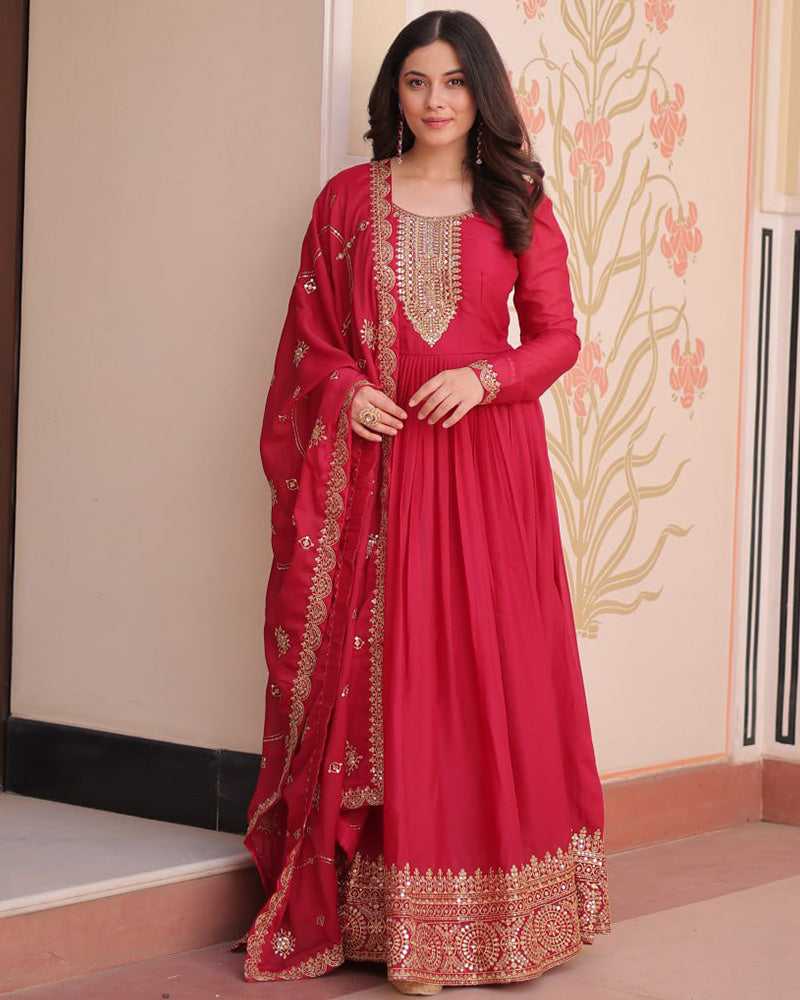 Rani Pink Color Star Georgette Embroidered Gown