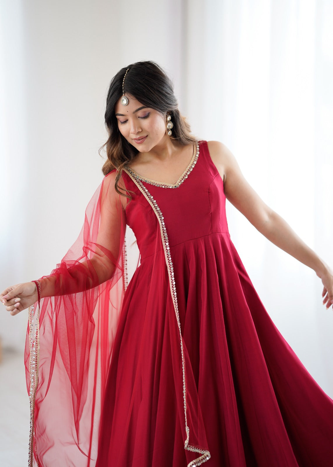 Maroon Color Chanderi Pure Roman Silk Anarkali Suit