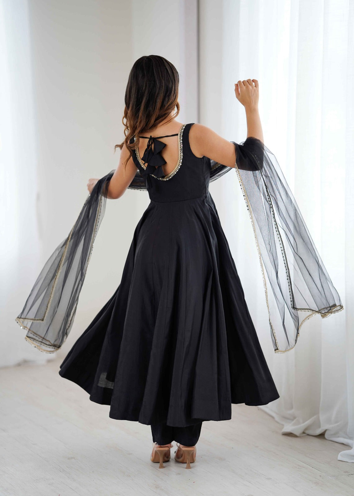 Black Color Chanderi Pure Roman Silk Anarkali Suit