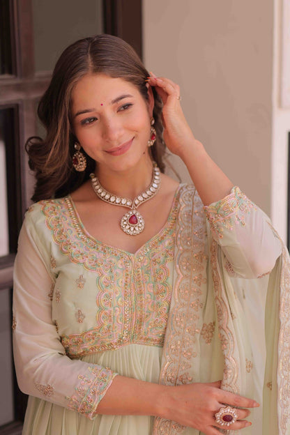 Pista Color Star Georgette Embroidered Gown