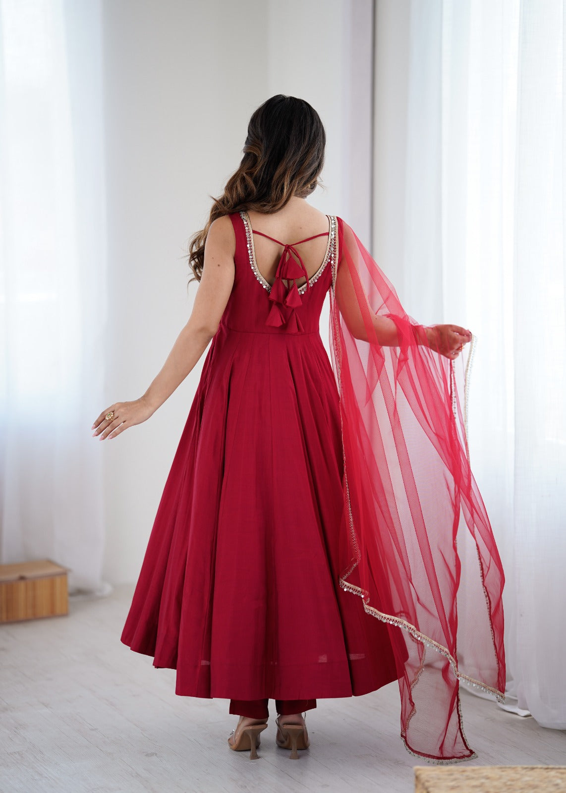 Maroon Color Chanderi Pure Roman Silk Anarkali Suit