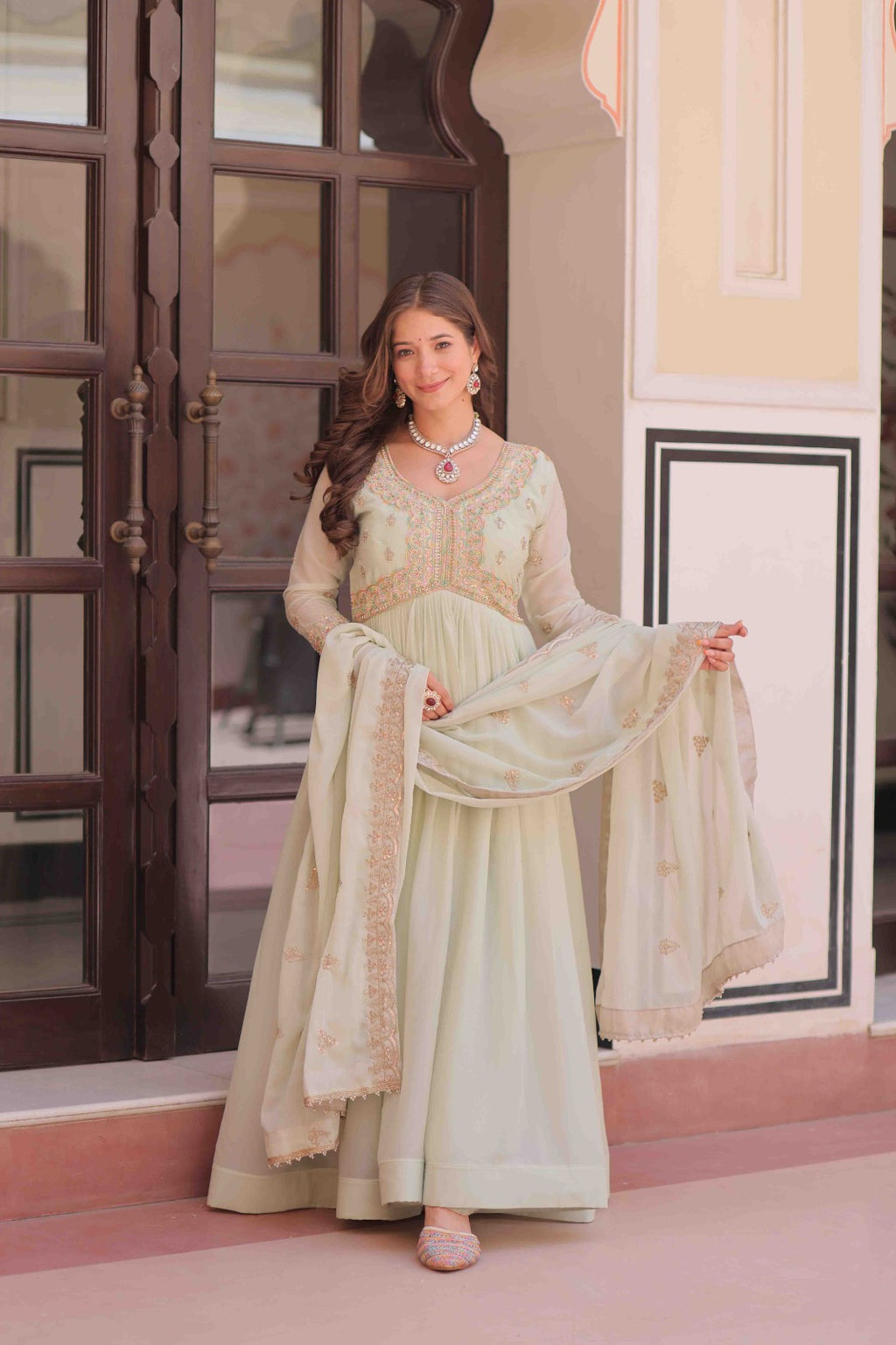 Pista Color Star Georgette Embroidered Gown