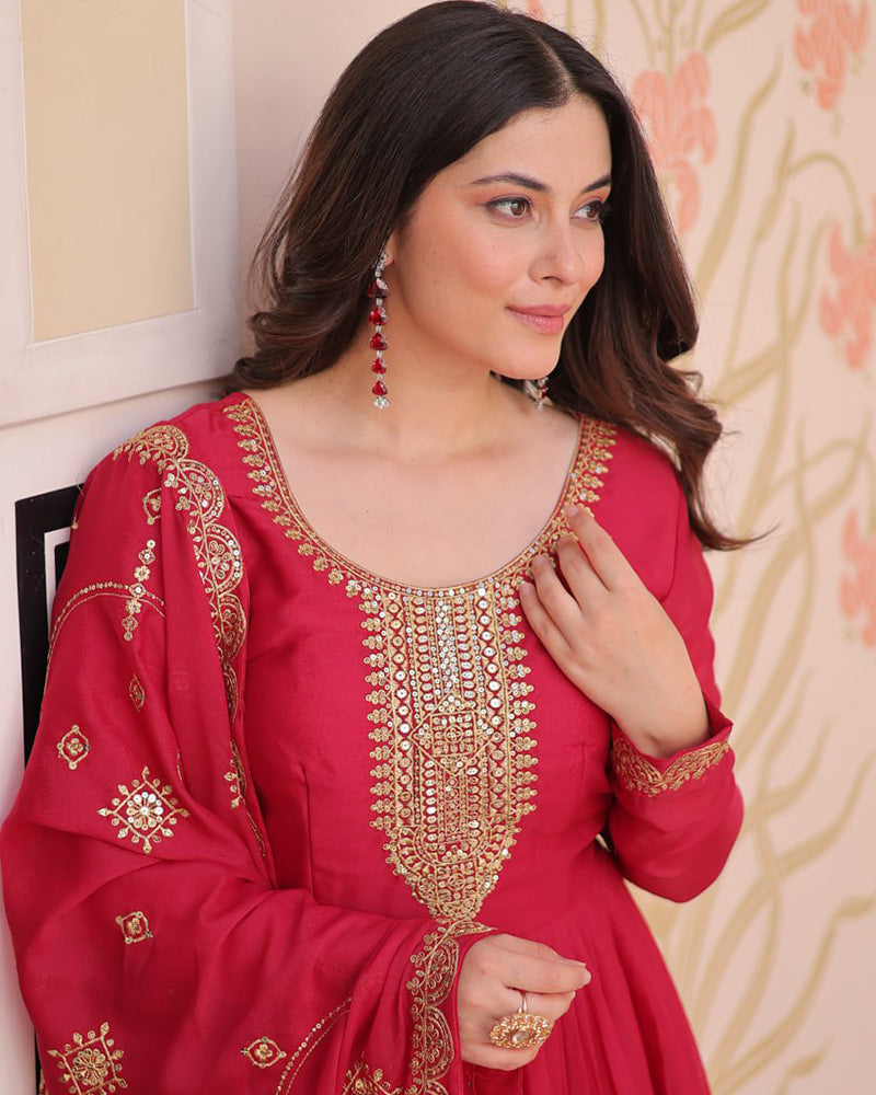 Rani Pink Color Star Georgette Embroidered Gown