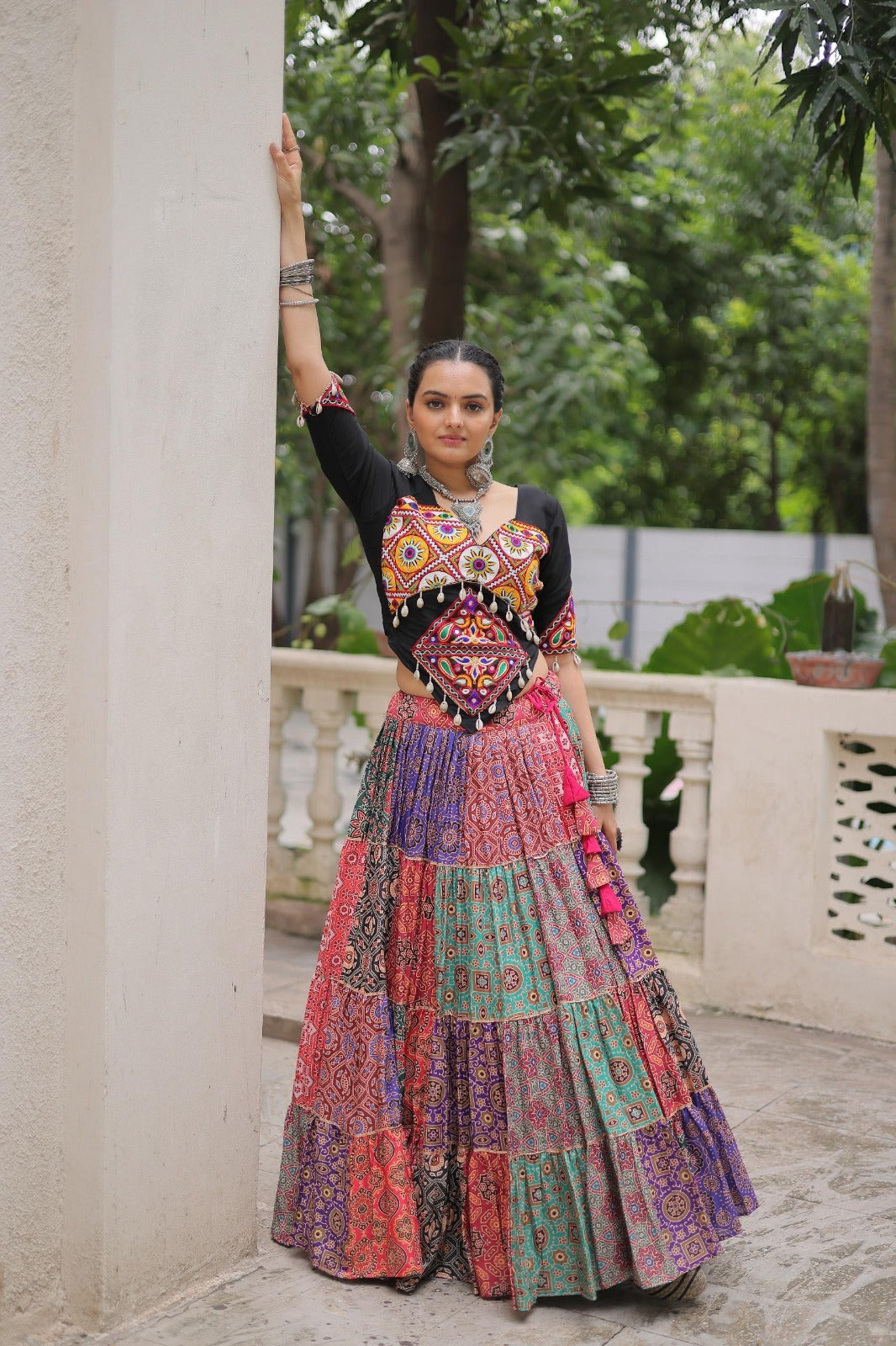 Traditional Wear Navratri Lehenga Choly Cotton Print with With Gotta lace Work 12 meter Flair