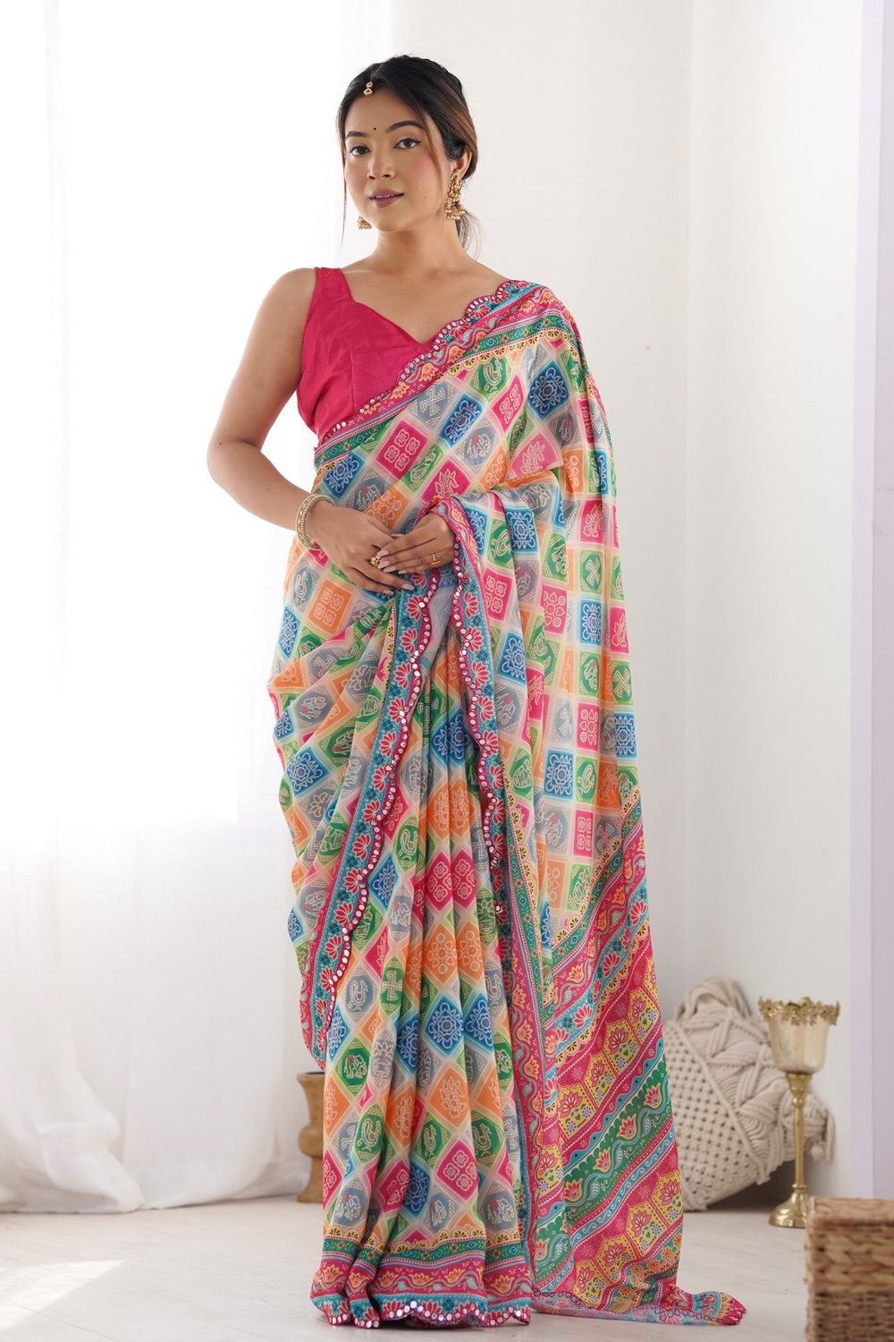 Elegant Bandhani Georgette Silk Saree 💫