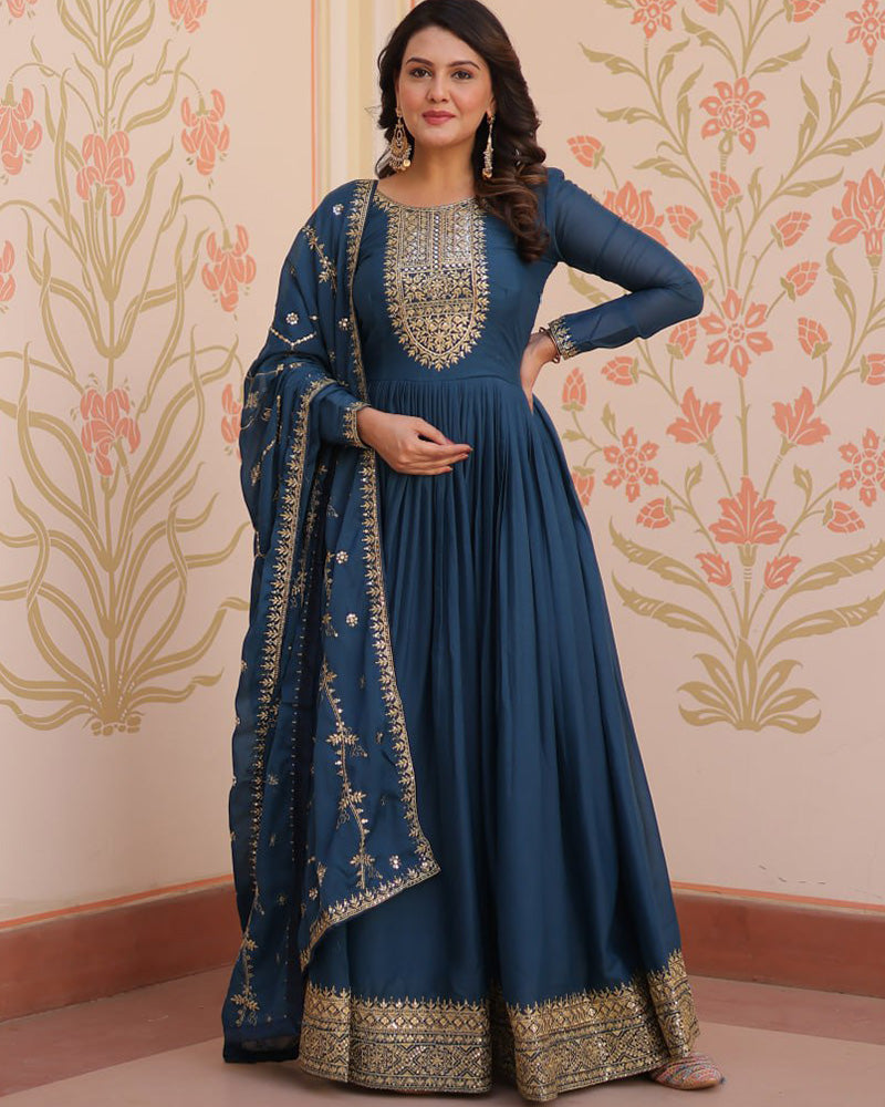 Rama Color Star Georgette Embroidered Gown